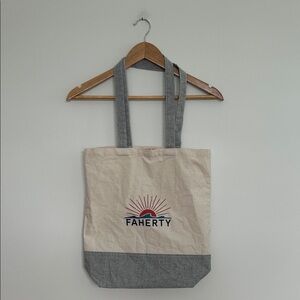 Faherty Cream and Gray Canvas Tote